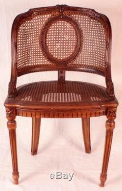Antique 19th C. French Louis XV XVI Small Cane Desk Vanity Side Chair Stamped NL