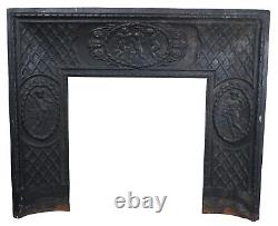 Antique 19th C French Louis XVI Style Cast Iron Fireplace Insert Surround Cherub