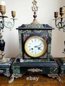 Antique 19th C. Louis XVI French A LA GERBE D'OR Paris Mantel Ormolu Clock Set