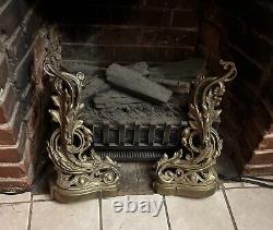 Antique 19th Century French Louis XV Fireplace Andirons, Solid Brass Reduced $$