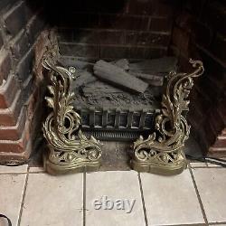Antique 19th Century French Louis XV Fireplace Andirons, Solid Brass Reduced $$