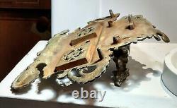 Antique 19th Century French Louis XV Large Metal & Glass Inkwell w Hunting Dog