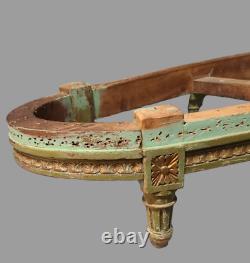 Antique 19th Century French Louis XVI Painted Wood Six Leg Oval Footstool 27'