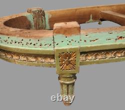 Antique 19th Century French Louis XVI Painted Wood Six Leg Oval Footstool 27'