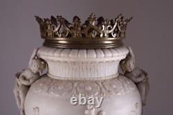 Antique 19th French Large biscuit vases bronze rims style Louis XVI