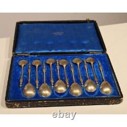 Antique 19th French Louis XIV Box of 12 silver ice cream scoops By Hénin & cie