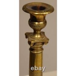 Antique 19th French Louis XIV Pair of Imperial Brass Candlesticks 26 cm