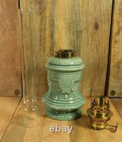 Antique 19thC French Porcelain Celadon Green Table Oil Lamp Louis XIV Style