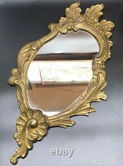Antique 21 Brass Wall Mirror Ornate French Louis XV Hollywood Regency Gold Tone