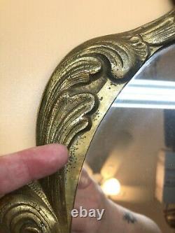 Antique 21 Brass Wall Mirror Ornate French Louis XV Hollywood Regency Gold Tone