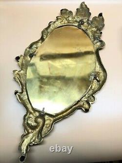 Antique 21 Brass Wall Mirror Ornate French Louis XV Hollywood Regency Gold Tone