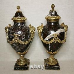 Antique A pair of French Louis XVI Style Bronze and marble Urns, 19th century
