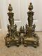 Antique Aab French Baroque Louis Xvi Brass Flame Lyre Torch Column Andirons Pair