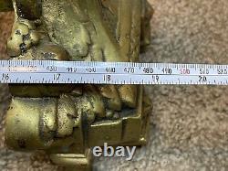 Antique AAB French Baroque Louis XVI Brass Flame Lyre Torch Column Andirons Pair