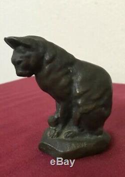 Antique Antoine Louis Barye French Bronze Seated Cat Statue Figurine