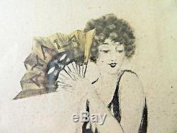 Antique Art Deco Girl Champagne Ayala french deco signed Louis Icart lithograph