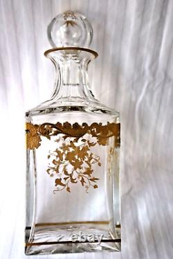 Antique Art Deco Saint Louis cut crystal gold enamel decanter 1930-1940