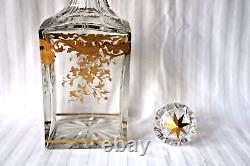 Antique Art Deco Saint Louis cut crystal gold enamel decanter 1930-1940