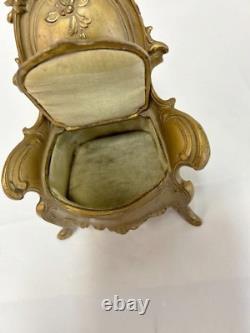Antique Art Nouveau Gilt Jewelry Box Rare Chair Shape French Louis XV Style