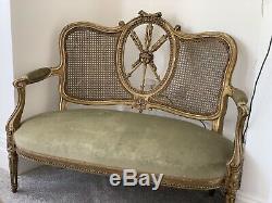 Antique Beautiful French Louis Boudoir Love Seat Sofa Cherub Design