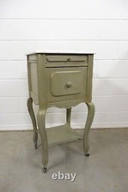 Antique Bedside Table French Nightstand Shabby Chic Marble Top Louis XV