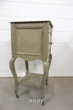 Antique Bedside Table French Nightstand Shabby Chic Marble Top Louis XV