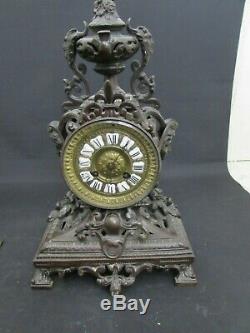 Antique Bronze French Empire Louis XV Style Striking Mantel Clock For Repair