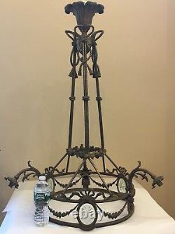 Antique Bronze French Louis XV Basket Chandelier E. F. Caldwell Attribute