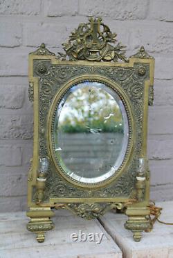 Antique Bronze French louis XVI table mirror with 2 lamps