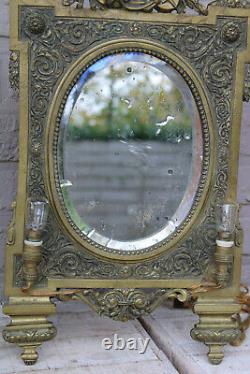 Antique Bronze French louis XVI table mirror with 2 lamps