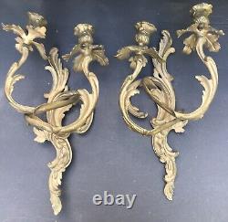 Antique Bronze Louis XVI Style Anthacus Double Armed French Wall Sconces 15