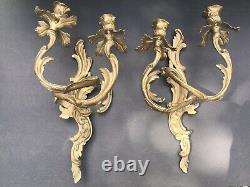 Antique Bronze Louis XVI Style Anthacus Double Armed French Wall Sconces 15