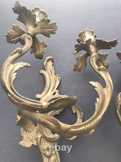 Antique Bronze Louis XVI Style Anthacus Double Armed French Wall Sconces 15