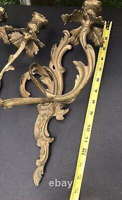 Antique Bronze Louis XVI Style Anthacus Double Armed French Wall Sconces 15