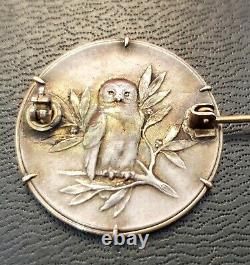 Antique Brooch By Louis Oscar Roty Silver Medal of Godess Minerva & Owl French