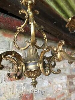 Antique Candelabra Pendant Ceiling Light Hanging Brass Gold Ornate French Louis
