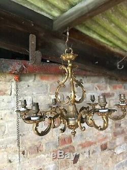 Antique Candelabra Pendant Ceiling Light Hanging Brass Gold Ornate French Louis