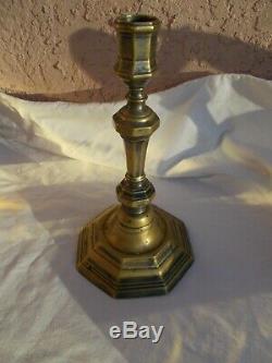 Antique Circa 1715 French Louis XV Brass Octagonal Candlestick