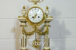 Antique Clock Louis XV1 Mantel Clock French antique White Marble Bronze