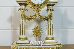 Antique Clock Louis XV1 Mantel Clock French antique White Marble Bronze