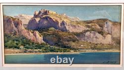 Antique ERNEST LOUIS LESSIEUX Landscape Watercolor French Mediterranean Coast