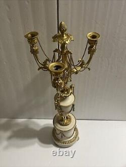 Antique Eagle Bird French Louis XVI Style Gilt Bronze Marble Pair Of Candelabra