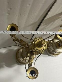 Antique Eagle Bird French Louis XVI Style Gilt Bronze Marble Pair Of Candelabra