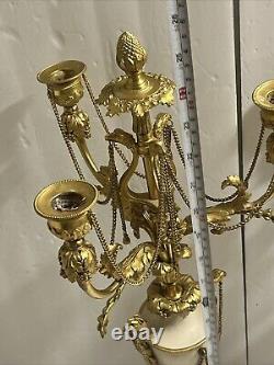 Antique Eagle Bird French Louis XVI Style Gilt Bronze Marble Pair Of Candelabra