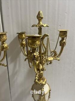 Antique Eagle Bird French Louis XVI Style Gilt Bronze Marble Pair Of Candelabra