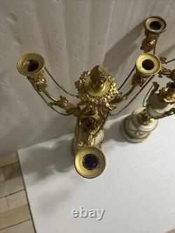 Antique Eagle Bird French Louis XVI Style Gilt Bronze Marble Pair Of Candelabra