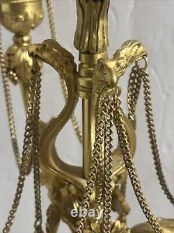 Antique Eagle Bird French Louis XVI Style Gilt Bronze Marble Pair Of Candelabra