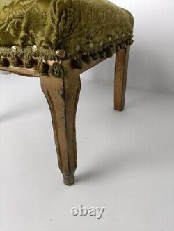 Antique Footstool Ottoman French Green Fabric Carvings Louis XV style