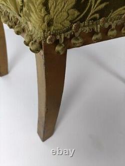 Antique Footstool Ottoman French Green Fabric Carvings Louis XV style