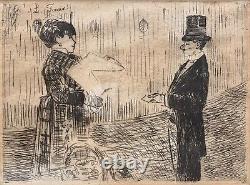 Antique Framed Late 19th C. Etching The Bouquet By Jean-Louis Forain